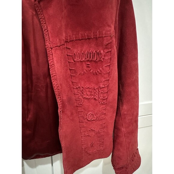 Chico's Suede Leather Braided Rose Boho classy Open Front Jacket Size 1  sz 4/6 - Picture 5 of 16